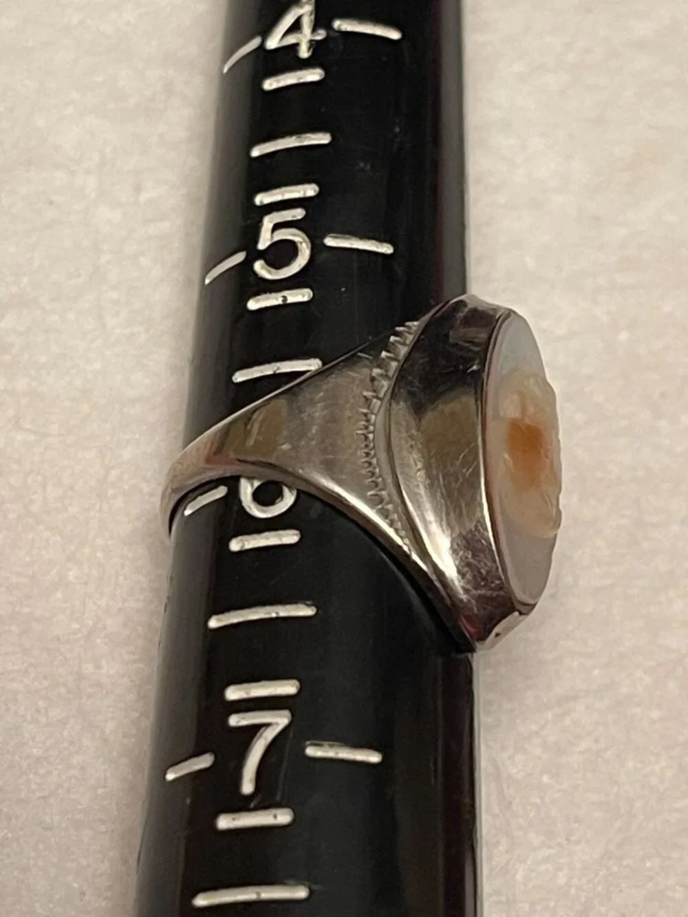 Vintage Silver Signet Ring With Carved Hardstone Intaglio Cameo Woman Right Faci